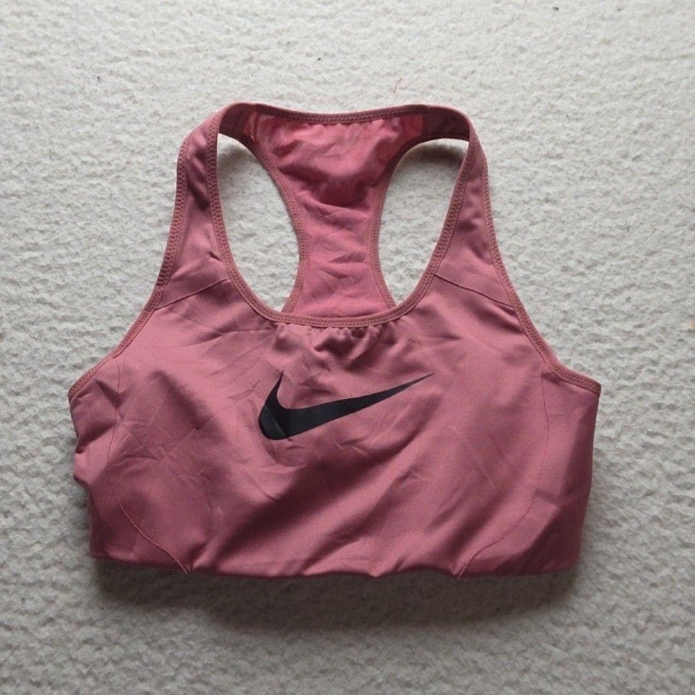 Nike Sports Bra Womens Small Pink Racerback Lined Stretch Pullover Athletic Logo